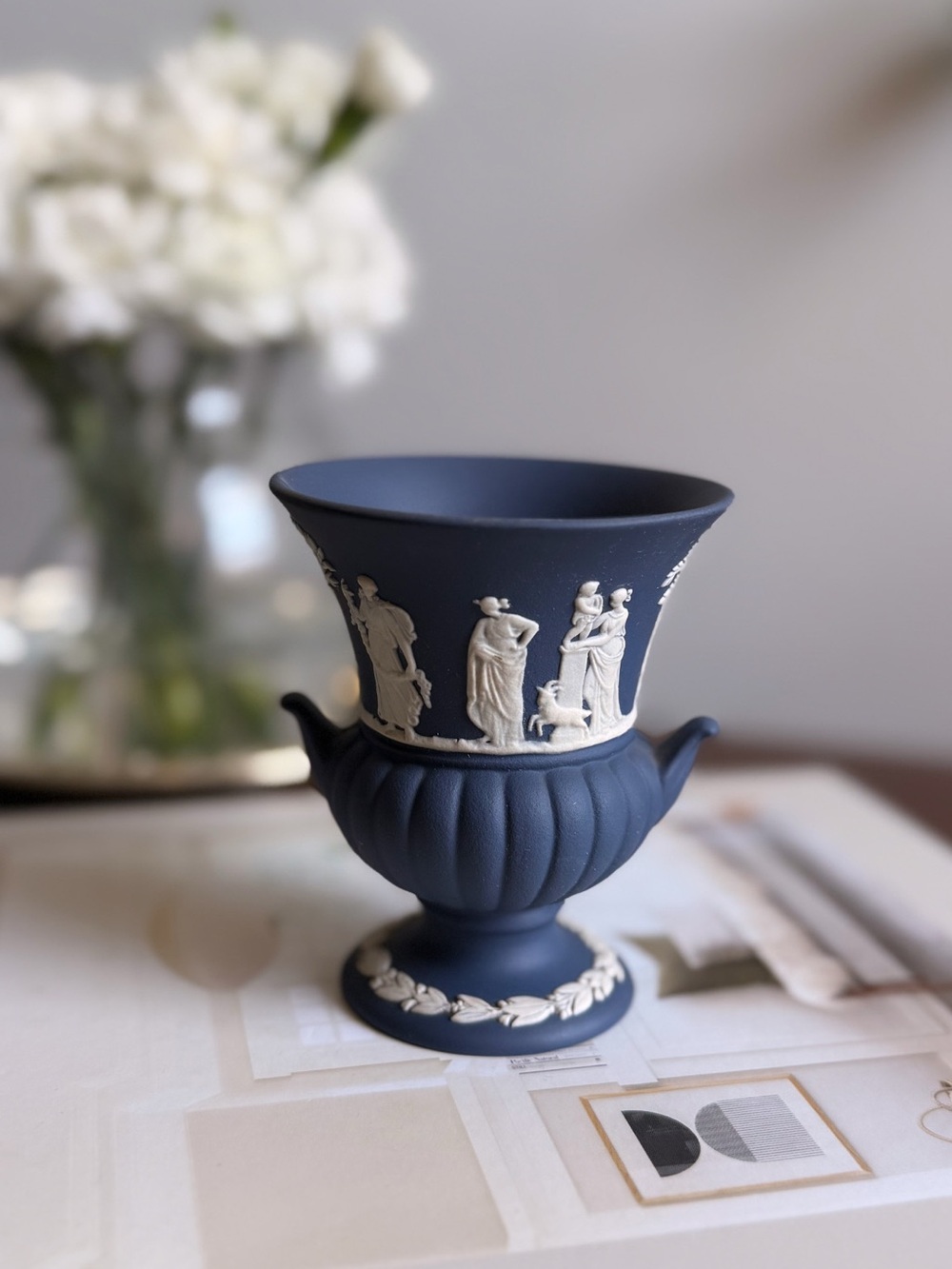 Wedgwood Blue and White Jasperware Urn Vase